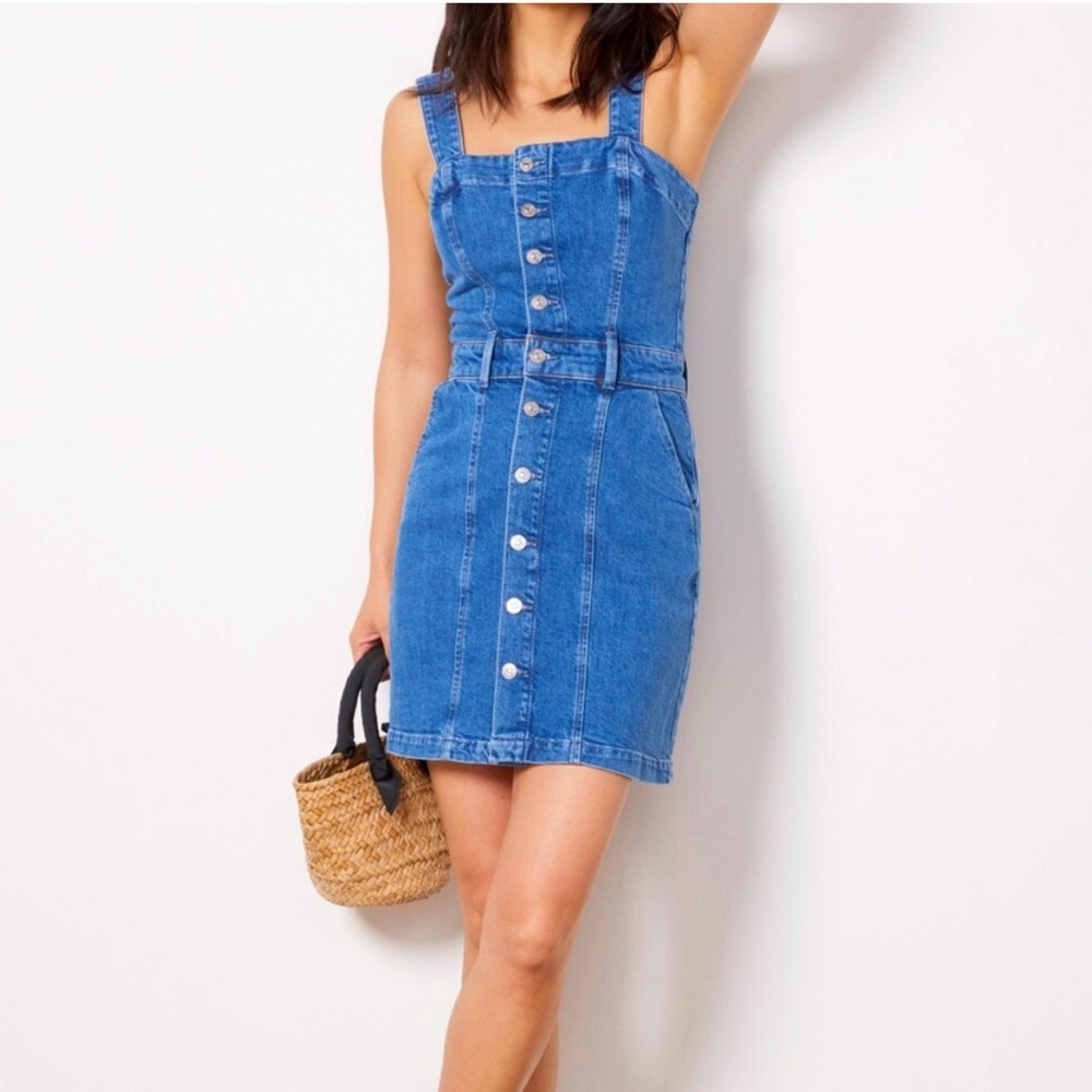 PAIGE Maddy Denim Square Neck Button Front Dress Size 2